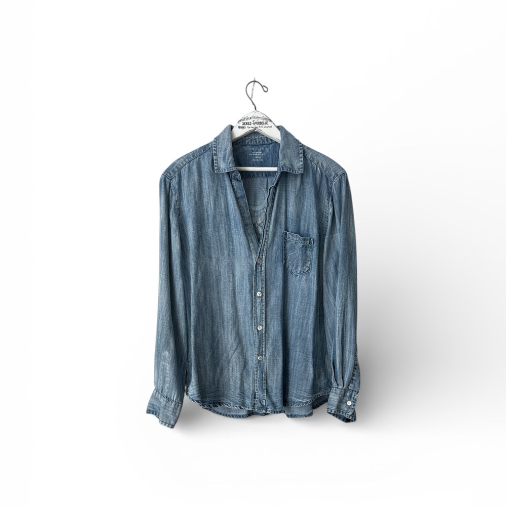Karyn Seo Embroidered Tencel Chambray Shirt Handmade In India Size L